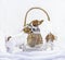 Â cute three puppies bitches jack russell terrier play near easter basket on a white background. Greeting card